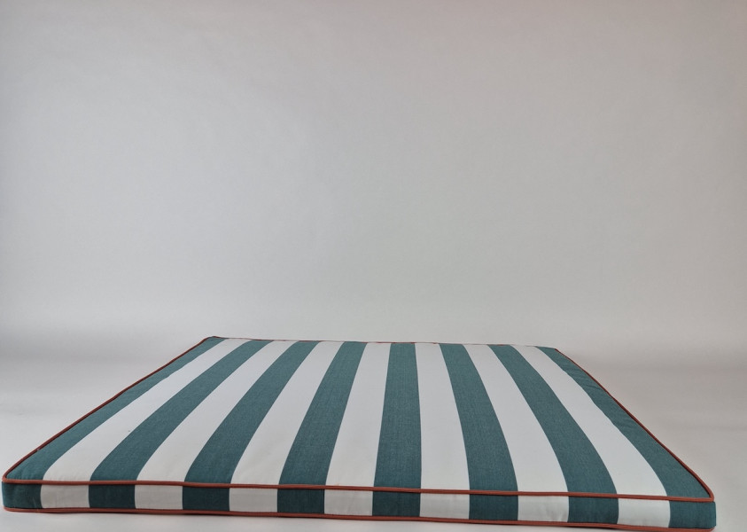 Zitkussen strak, Homie Stripes White-Petrol, 100x100x5 cm met dubbelkoord VT-007