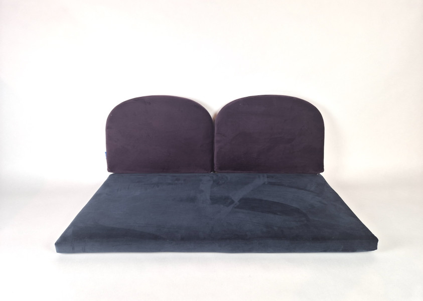 Set: 1x zitkussen Homie Velvet Dark Blue, 98x50x4,5 cm VT-010 & 2x bijpassende rugkussens Purple, 59x35x4,5 cm VT-012