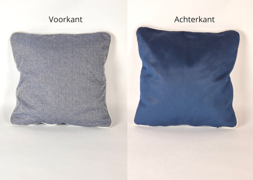 Sierkussen vierkant, Verotex patroontjes wit/blauw, 45x45 cm R-057
