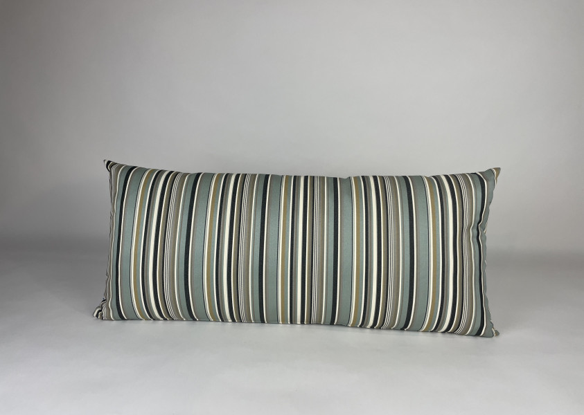Rugkussen plof, Cartenza Stripes Nicobar sea green, zijnaad afwerking, 100x45x17. R-235