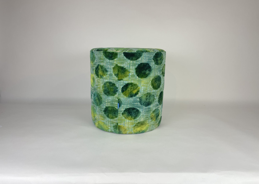 Ronde poef 50x52 met groene print, R-254